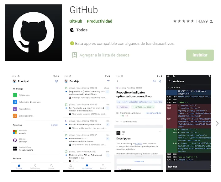 Imagen GitHub Móvil