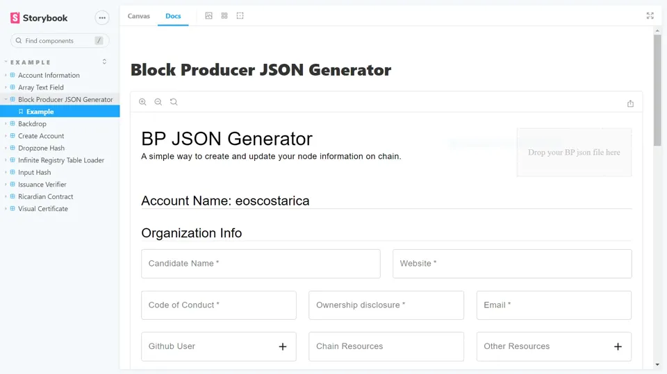 React Components for EOSIO screenshot preview 2
