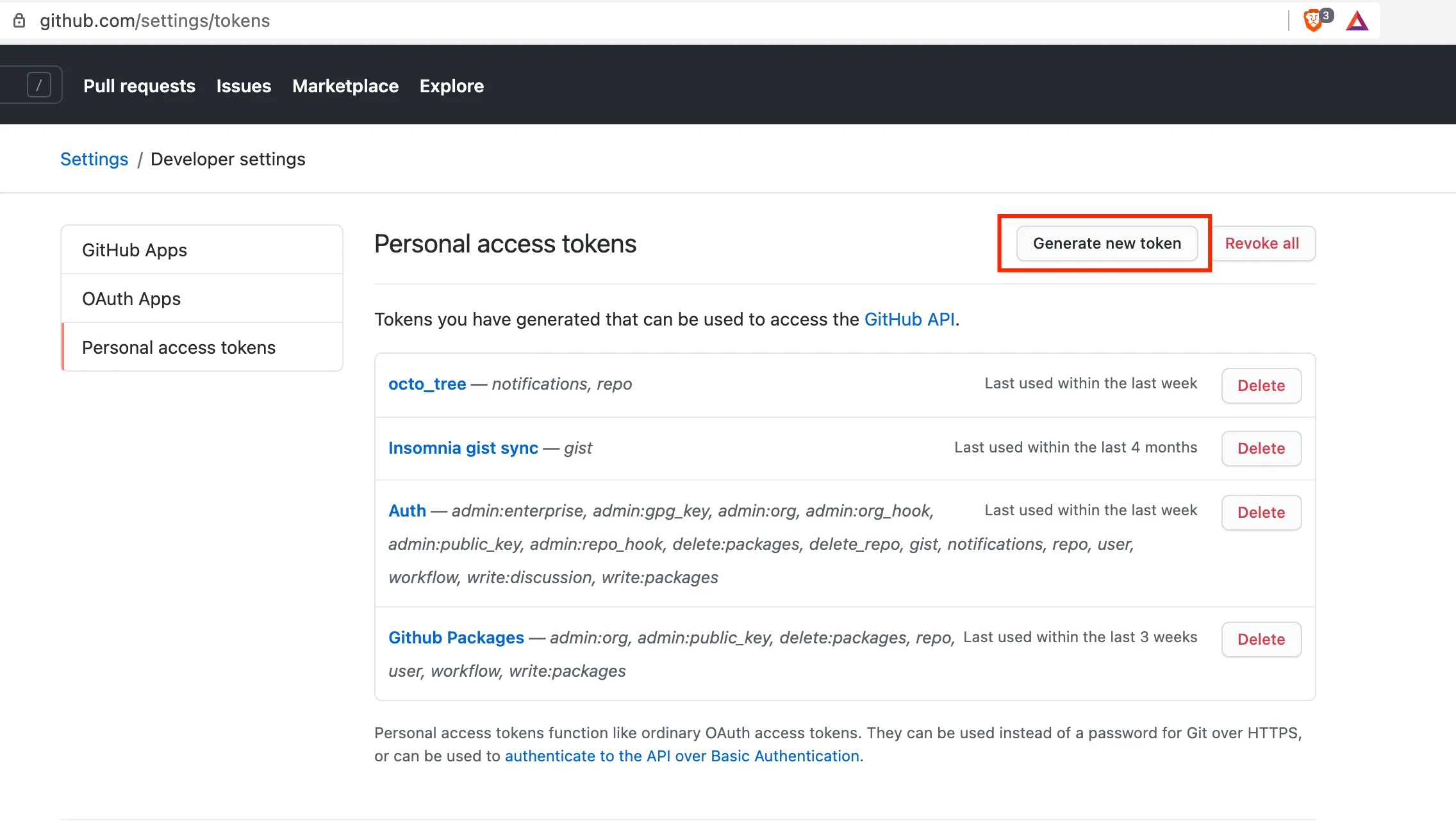 Shows graphically where to find the generate new token option