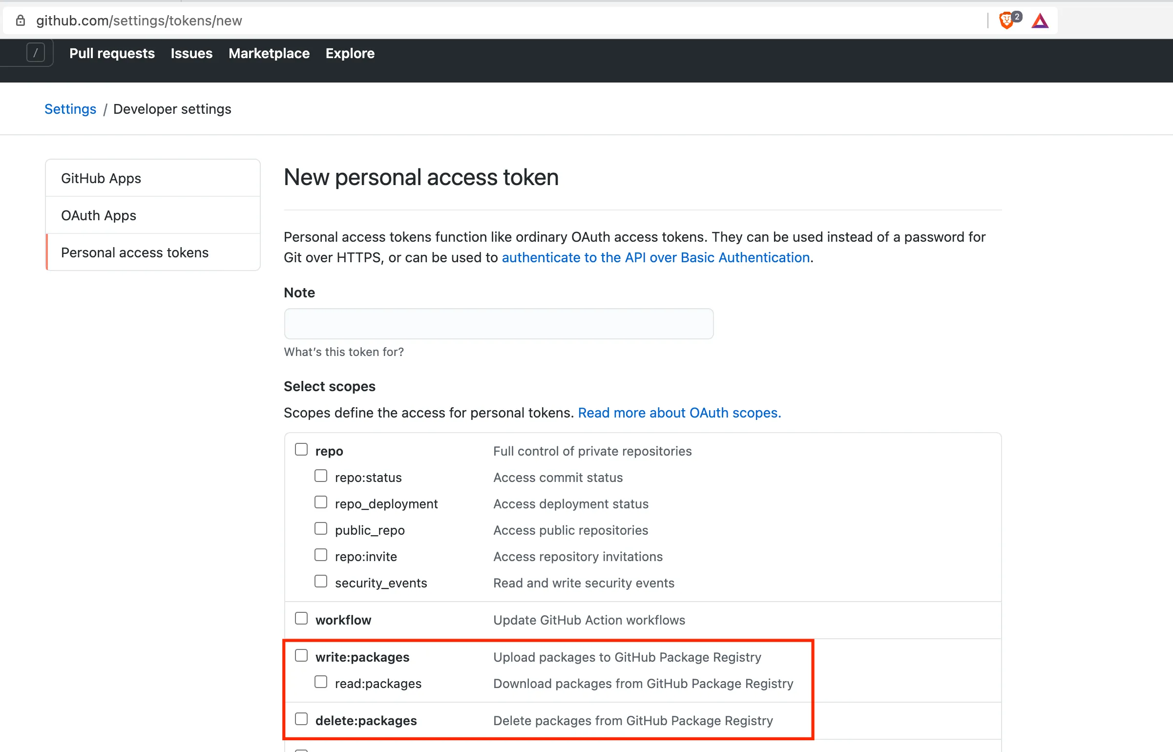 Shows graphically where to find the token scope